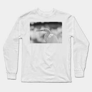Black and white of Great egret Long Sleeve T-Shirt